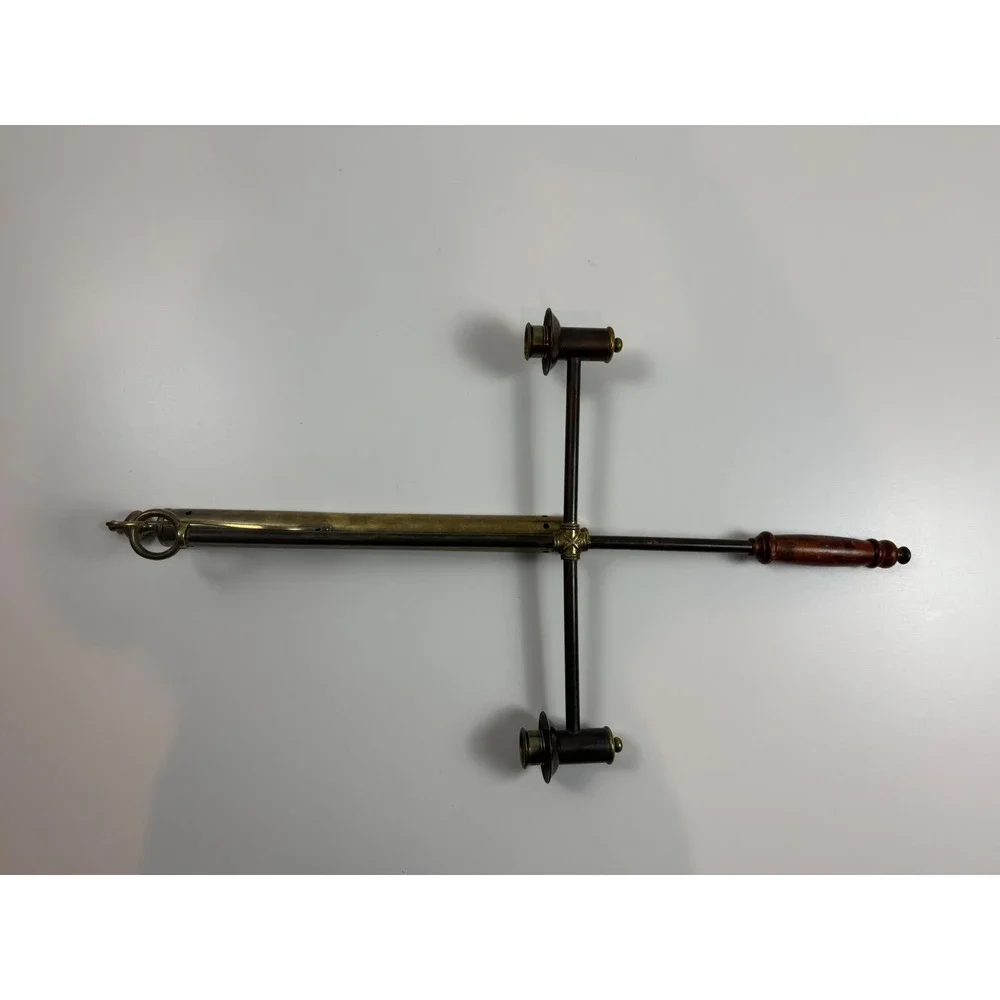 RARE‎ CHURCH PROCESSIONAL CANDLE HOLDER BRASS CROSS CANDELABRA WOOD HANDLE